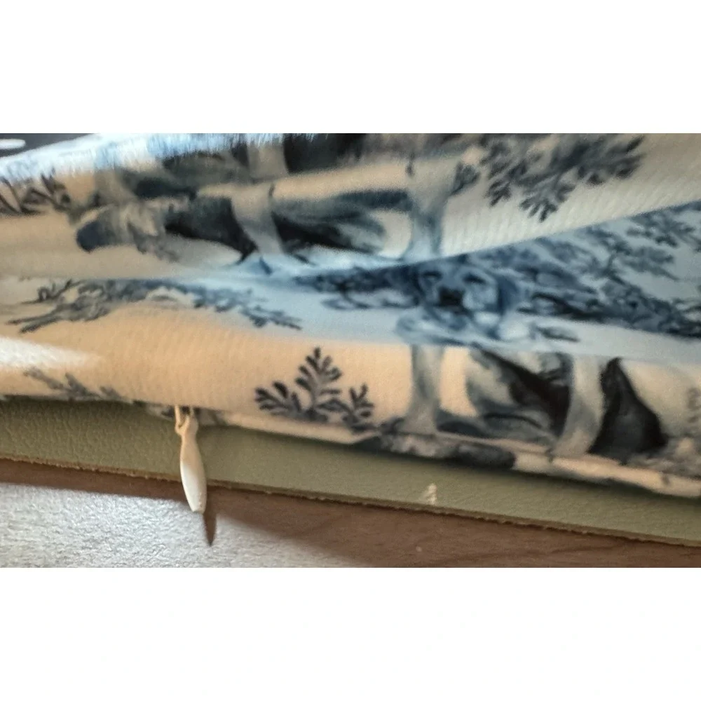 Blue and White French Country Toile Blue Throw Pillow Cover 18x18 Labrador